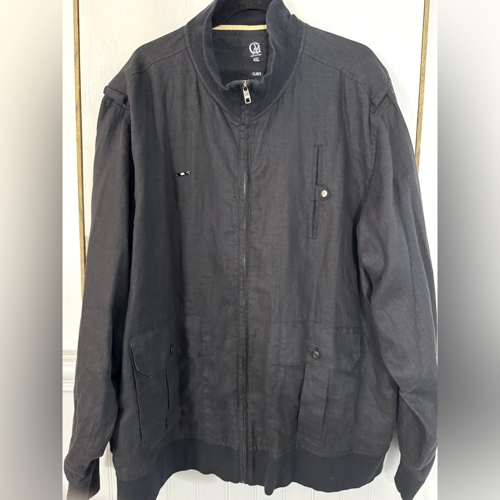 CAVI Black Linen Zip Up Jacket Mesh Liner Size 4X